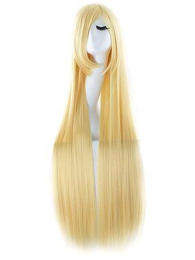 Women's Blonde 40 Inch Oblique Synthetic Modern Long Straight Wig Bangs